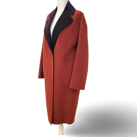 NAERSI Wool Coat | Soft Unstructured Comfort | Color-Block Rust & Navy - Picture 3 of 15